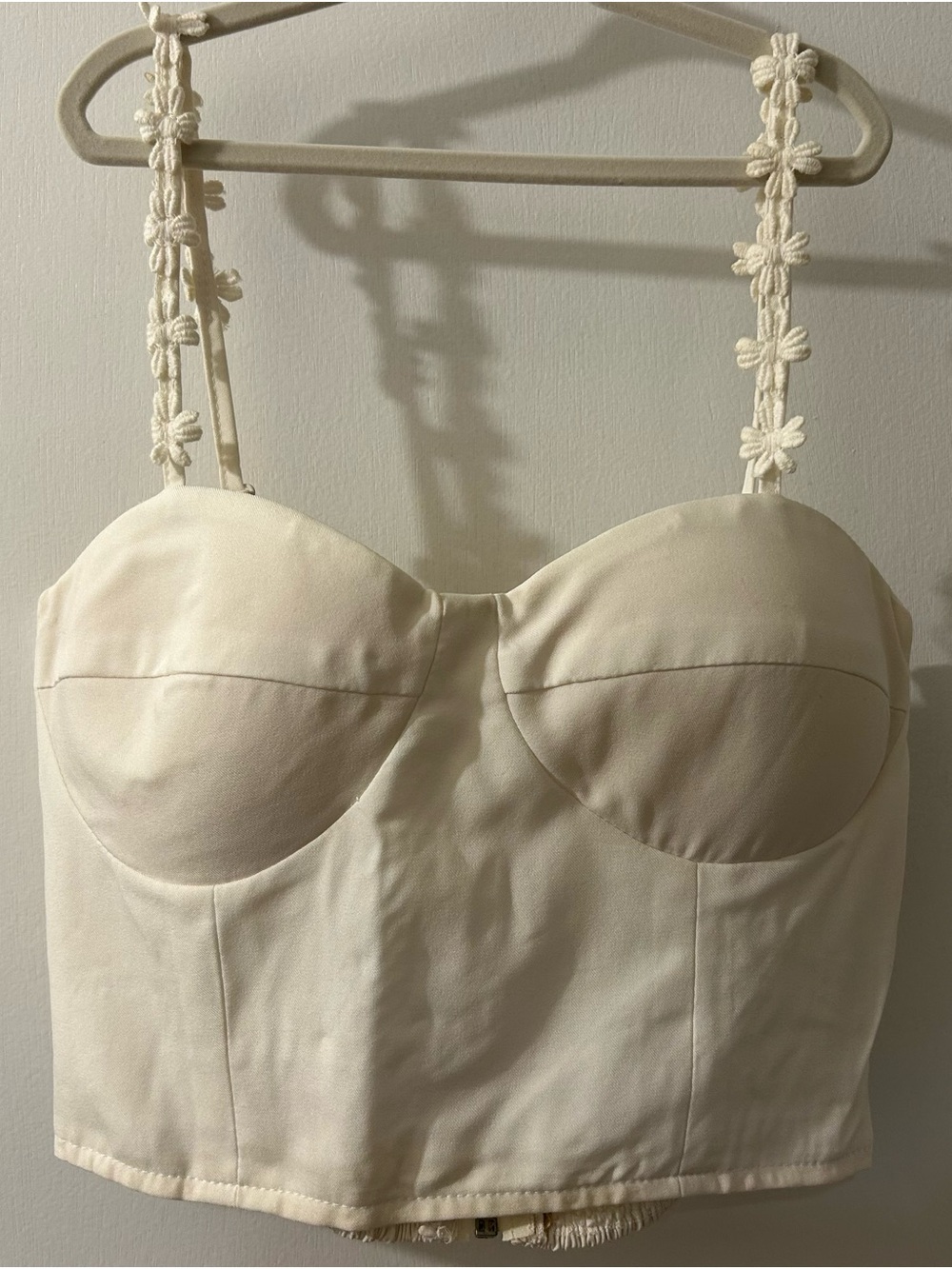 Nasty Gal (Alythea) Cream Floral-Strap Bustier Crop Top